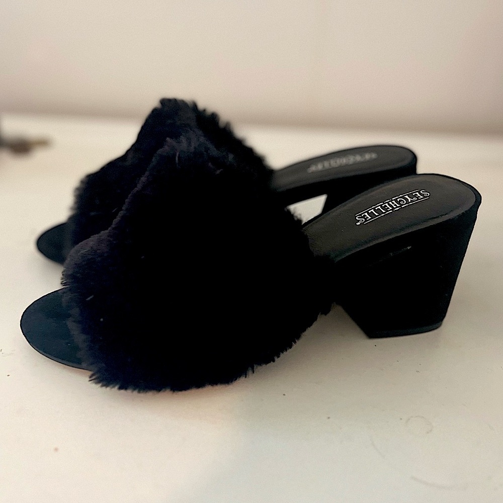 Seychelles Black Fuzzy Block Heels